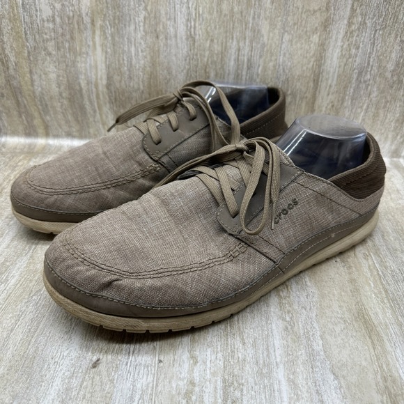 CROCS Santa Cruz Playa Lace M Lace Up Sneaker Mens 13 Casual Khaki Gray Loafer - Picture 1 of 9